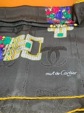 Cartier Gray Silk Scarf with Yellow Edge